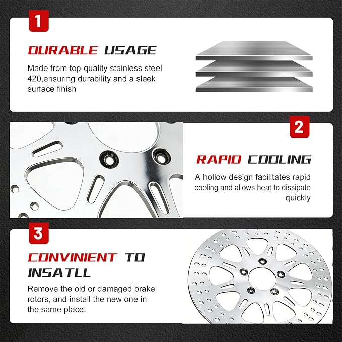 2 * 11.8'' Front Brake Rotors Compatible with Harley Rotor Road Glide,Road King, Electra Glide,Street Glide,Tri Glide,Dyna,Fat Bob,Low Rider s,V-Rod,Polished Finish Stainless