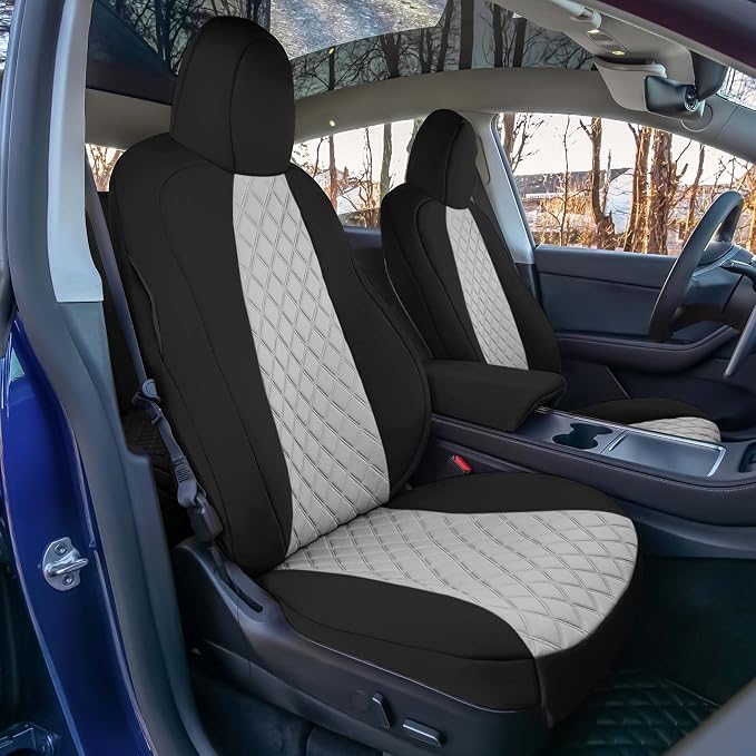 FH Group Custom Fit Car Seat Covers Specifically Made for 2020-2025 Tesla Model Y Ultraflex Neoprene Water Resistant Automotive Seat Covers - Front Set Gray