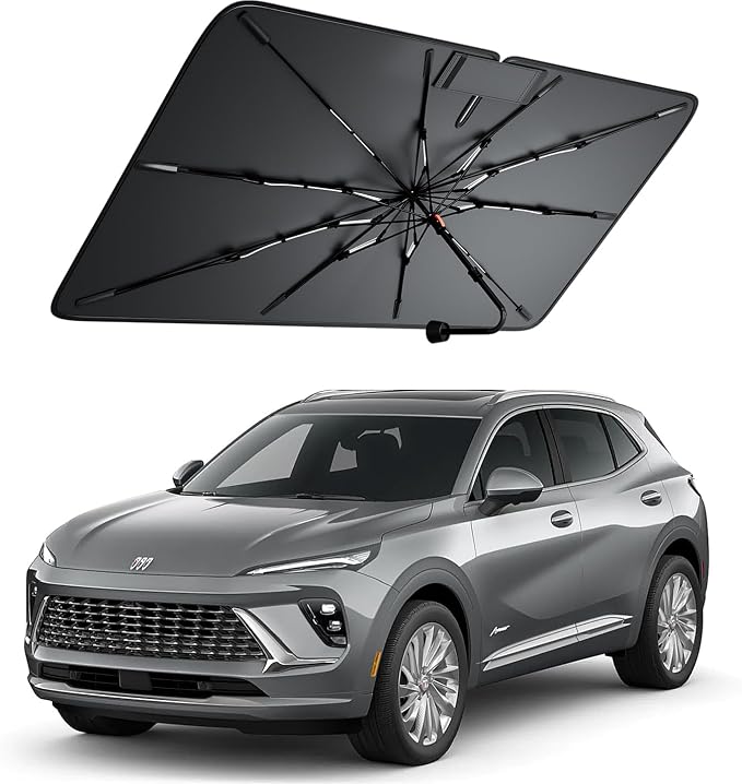 Windshield Sun Shade for Buick Envision 2016–2026, Foldable Umbrella Sunshade with 100% UV Block, Multi-Layer Heat Insulation, Reinforced 10-Rib Frame, Keeps Car Cooler