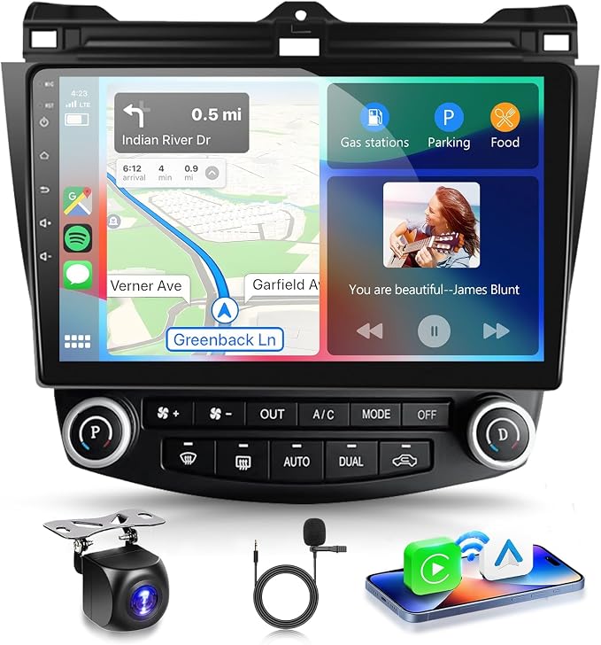 Android 15 Car Stereo for Honda Accord 2003-2007 Radio Wireless Carplay Android Auto 10.1 inch 1080P HD Touch Screen 5G WiFi DSP EQ GPS MirrorLink Bluetooth FM/RDS 26UI AHD Backup Camera Mic