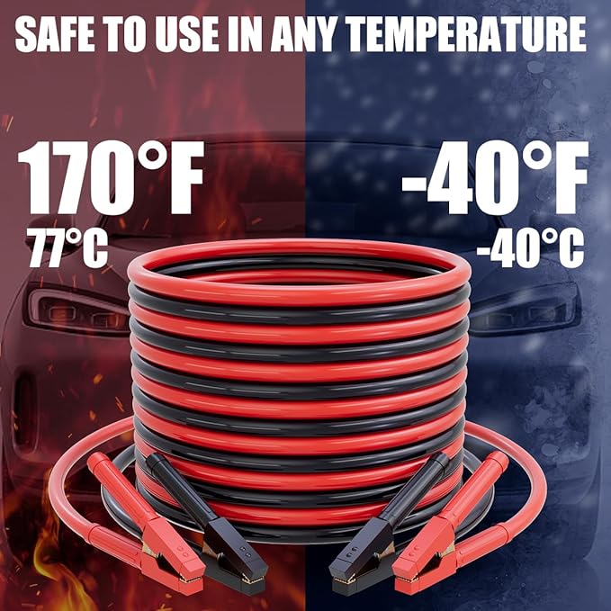 Heavy Duty Jumper Cables for Car Battery, 0 Gauge 25 Feet 1000AMP, Automotive Booster Cables for Jump Starting Dead or Weak Batteries, Suitable for 8L Gas & 6L Diesel, Carrying Bag Included