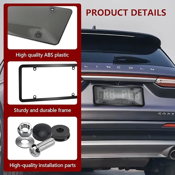 2PCS Clear License Plate Covers and Frames, Personalized License Plate Frame with Screws Screw Caps Washers, Rust-Proof Auto LicensePlate Holder, Universal License Protector for Standard US Plates