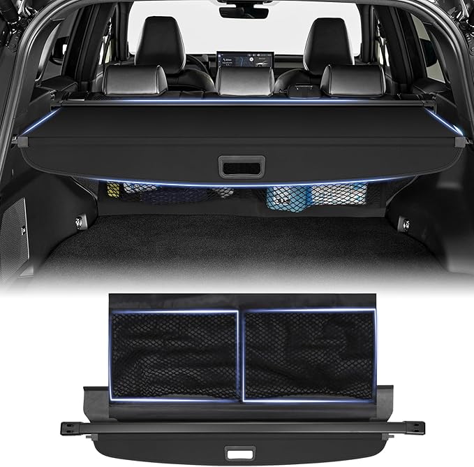 Cargo Cover for Toyota RAV4 2019-2025 2026 with Extra Storage Net,Retractable Trunk Cover for 2026 RAV4 Accessories Security Shield Shade No Gap Design