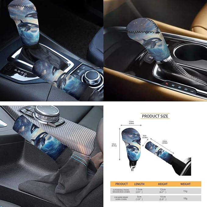 Killer Whale Car Seat Cover Set with Steering Wheel Wrap, Gear Lever Cover Hand Brake Cover and Seatbelt Pad Cover, Cup Holder Coaster Full Set of 11 Pack Auto Accessories