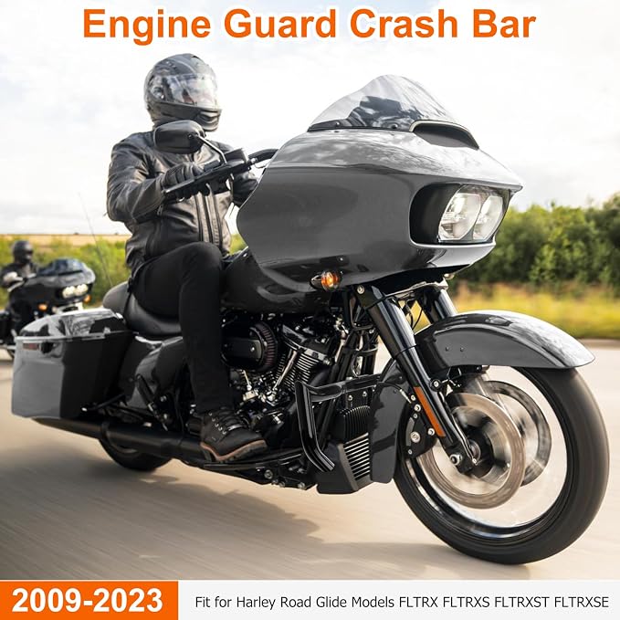 Chopped Engine Guard for Harley Road Glide Motorcycle Protector Crash Bar Heavy-Duty Highway Freeway Protection Bar Compatible with Harley Davidson FLTRX FLTRXS FLTRXST FLTRXSE 2009-2023