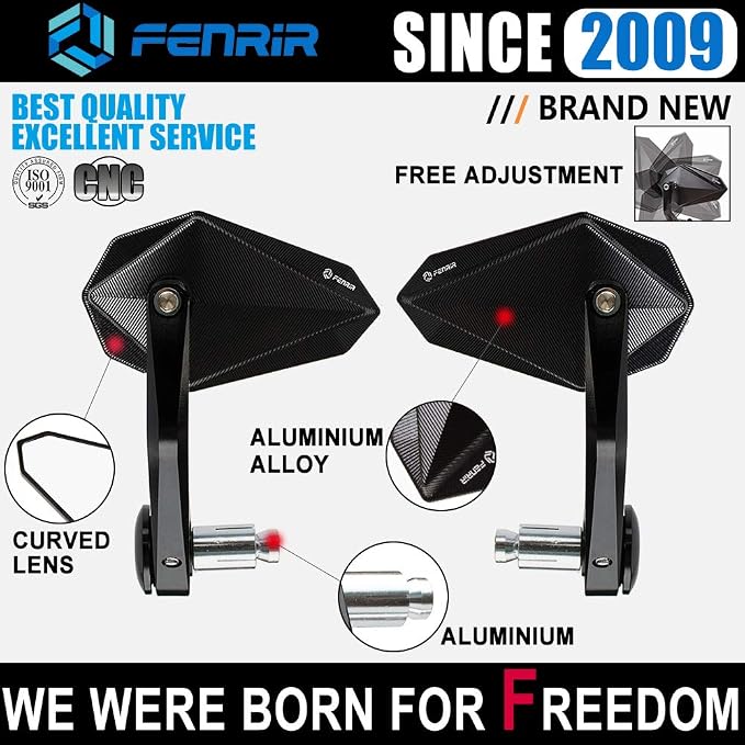 FENRIR CNC Aluminum Alloy Cafe Racer Black Motorcycle Bar End Mirrors Side 22MM 7/8" Inch Handlebar Mirror Universal Rear View For M8/M6 Standard Super Sport Naked Street Bike Cruiser Scooter Minimoto