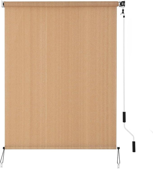 SMONTER Outdoor Sunshade Roller Shade 4'W x 8'H (48" Wx96 H), Exterior Cordless Roll Up Shades Blinds, UV Protection Shade Cloth with Crank Operation for Outside Windows Patio Porch Gazebo, Walnut