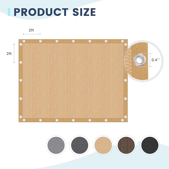 90% Sun Shade Cloth with Grommets, Customizing Outdoor Pergola Shade Cover, Heavy-Duty Mesh Tarp Patio Sun Screen for Lawn Garden Backyard, 3X11 FT, Wheat
