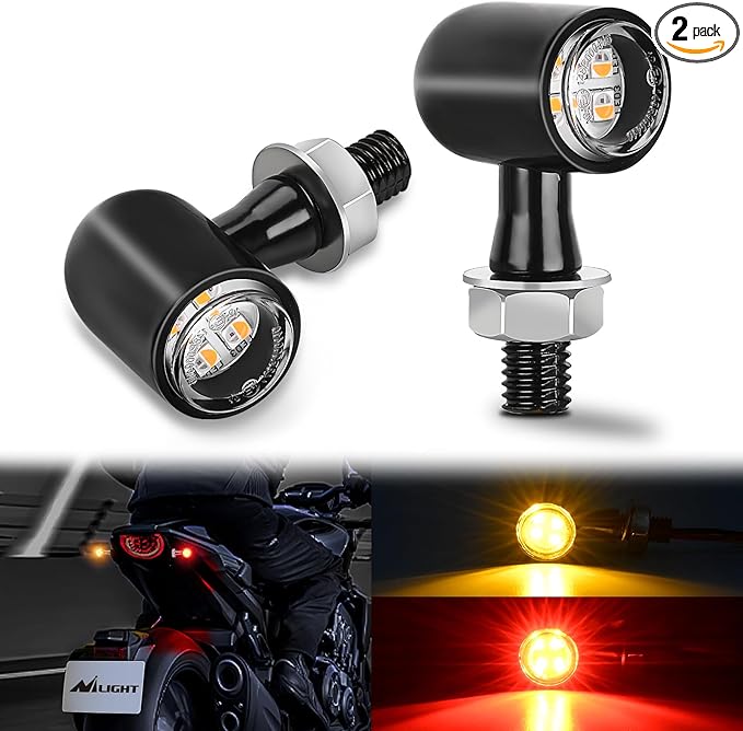 Nilight Motorcycle Rear LED Turn Signals Brake Tail Light Red Yellow Beam Mini Size Blinkers Compatible with Harley Honda Kawasaki Suzuki Triumph Yamaha Cruiser