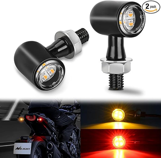 Nilight Motorcycle Rear LED Turn Signals Brake Tail Light Red Yellow Beam Mini Size Blinkers Compatible with Harley Honda Kawasaki Suzuki Triumph Yamaha Cruiser