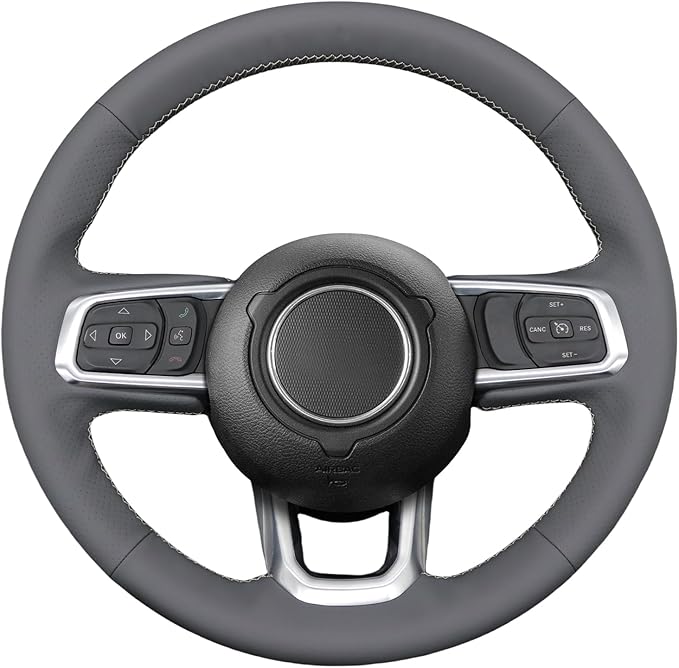 MEWANT Steering Wheel Cover for Jeep Gladiator (JT) 2020-2024 / Wrangler (JL) 2019-2024 / Wrangler Unlimited 2018-2023 Hand-Stitched Leather Car Steering Wrap for Jeep