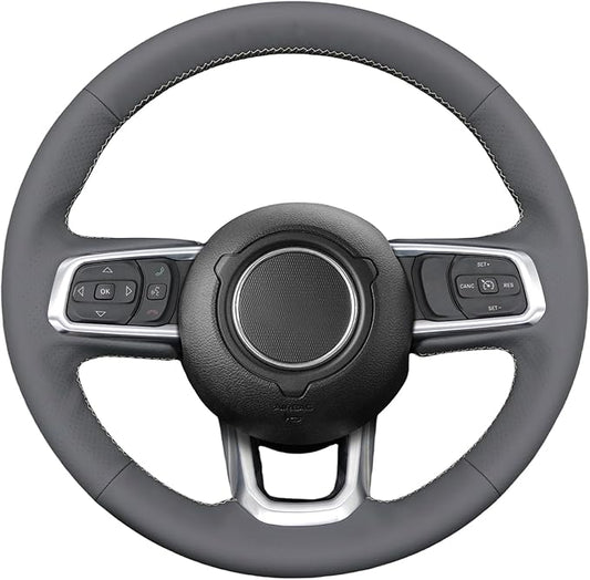 MEWANT Steering Wheel Cover for Jeep Gladiator (JT) 2020-2024 / Wrangler (JL) 2019-2024 / Wrangler Unlimited 2018-2023 Hand-Stitched Leather Car Steering Wrap for Jeep