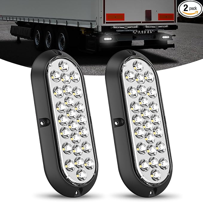 Nilight 6Inch Oval Tail Light 2PCS White 24LED Back Up Reverse Lights Surface Mount Marker Sealed IP67 Waterproof Taillight for 12V RV Camper Truck Trailer Caravan Bus