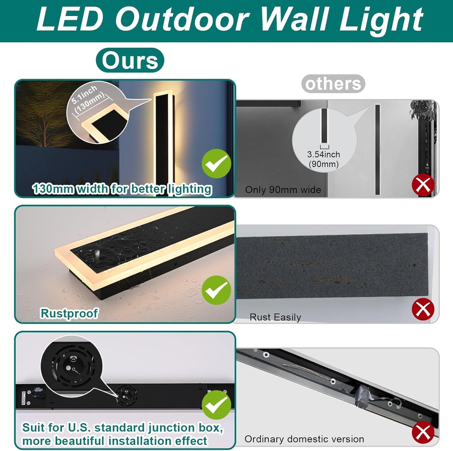 2 Pack Long Outdoor Led Wall Light for House,60 inch Modern Large Outdoor LED Wall Lights,Dimmable Outside Long Linear Light Fixture,Exterior Long Linear Light for Porch,Patio,Garage,Enterway