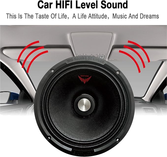 MX80S3 Midrange Loudspeaker 8" Silver Bullet, 600W Max, 4 Ohms, Premium Quality Audio Door Speakers for Car or Truck Stereo Sound System, Black (2 Speaker)