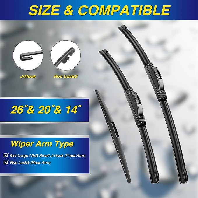 5 PLUS Silicone Windshield Wipers Replacement for 2020-2014 Acura MDX Wiper Blades(3 PCS),Water Repellent Automotive Replacement Windshield Wiper Blades for My Car -26"/20"/14"