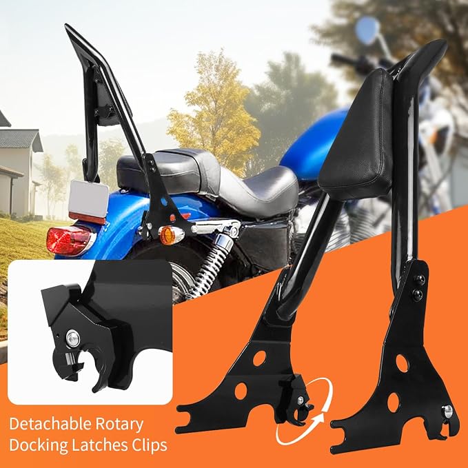 AUFER Motorcycle Detachable Rear Passenger Backrest Sissy bar With Rotary Docking Latches Clips Compatible With For 2004-2023 Sportster XL 883 Super Low Forty Eight Seventy Two Iron XL 1200