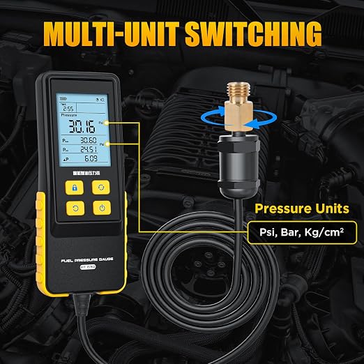 PT630 Fuel Pressure Gauge Digital Fuel Pressure Tester Kit 0-426.6 PSI Digital Display Automotive Tool for Motorcycle Car Truck Automotive Fuel Pressure Tester