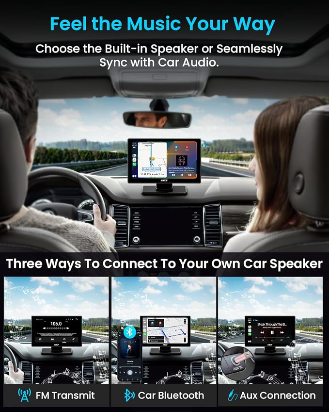 IK5 9" Wireless Apple CarPlay & Android Auto Screen, Portable Car Stereo with 4K Dash Cam & 1080p Backup Camera, Add CarPlay to Any Vehicle, Touchscreen, Mirror Link