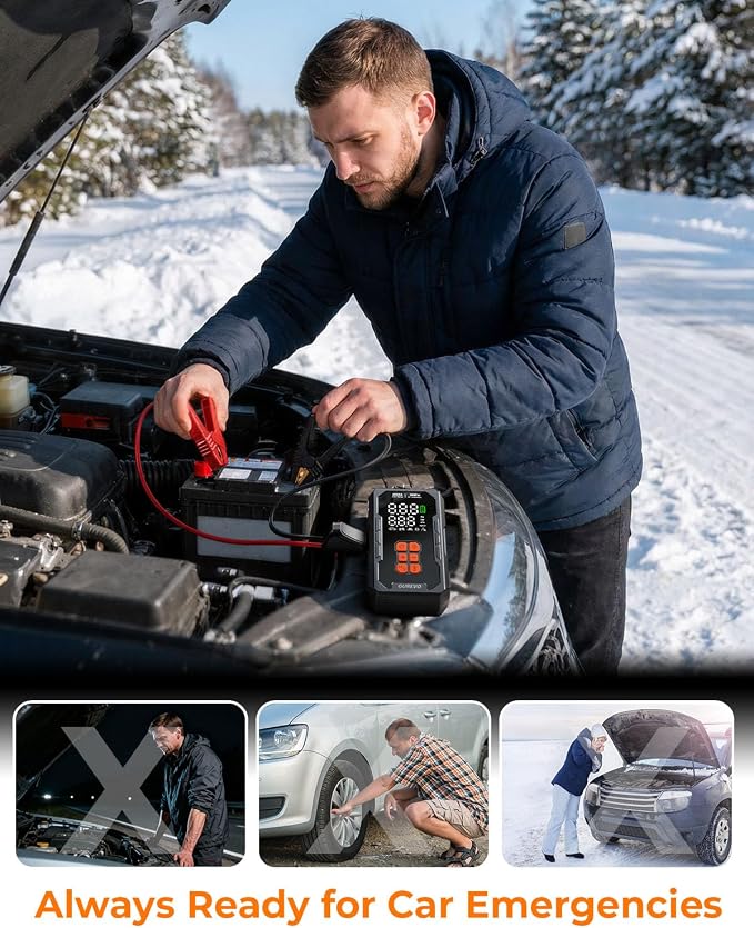 Jump Starter with Air Compressor, Car Battery Jumper Starter Portable with Auto-Shutoff Tire Inflator, Car Battery Charger Jump Box for 8.0L Gas/6.0L Diesel Engines