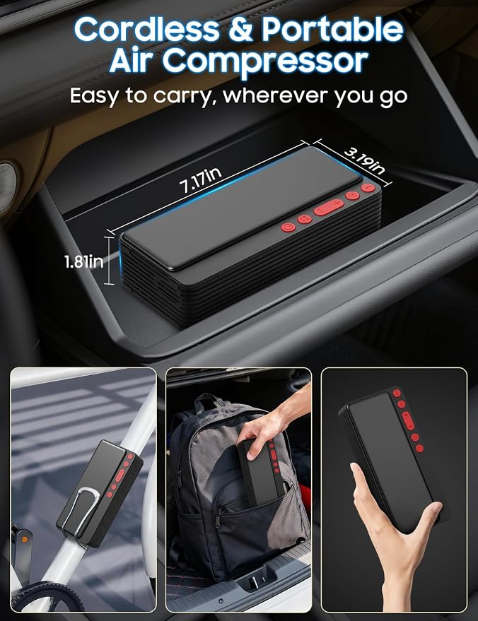 MATULSA Tire Inflator Portable Air Compressor, Smart APP Control Air Pump for Car Tires, 10000mAh, 4X Faster 150PSI Bike Pump with All-in-One Storage, LED Light & Auto Shut-Off for Motorcycles, Balls
