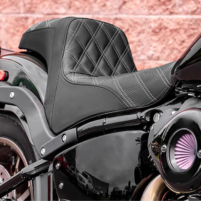 One-Piece Driver Passenger Seat Motorcycle 2-Up Seat Fit for Harley Sport Glide FLSB Low Rider FXLR FXLRS FXLRST 2018-later (White Stitching)