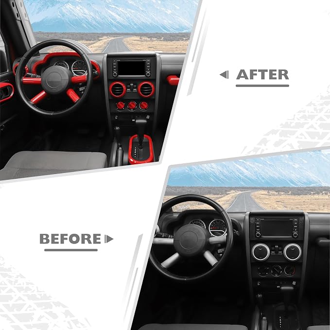 JeCar 18pcs for Jeep Wrangler Interior Trim Kits Red Interior Accessories for Jeep Wrangler JK JKU 2007-2010 Sahara Sport Rubicon