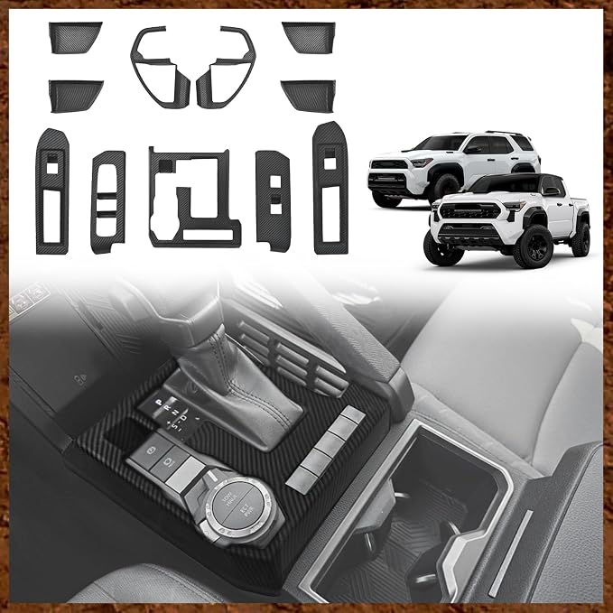 Muslogy Interior Trim Kit Cover 11PCS for 2024 2025 2026 Toyota Tacoma & 2025 2026 4Runner Steering Wheel Center Console Window Switch Inner Door Cover(Won't Fit 2Door Tacoma) (Matte Carbon Fiber)