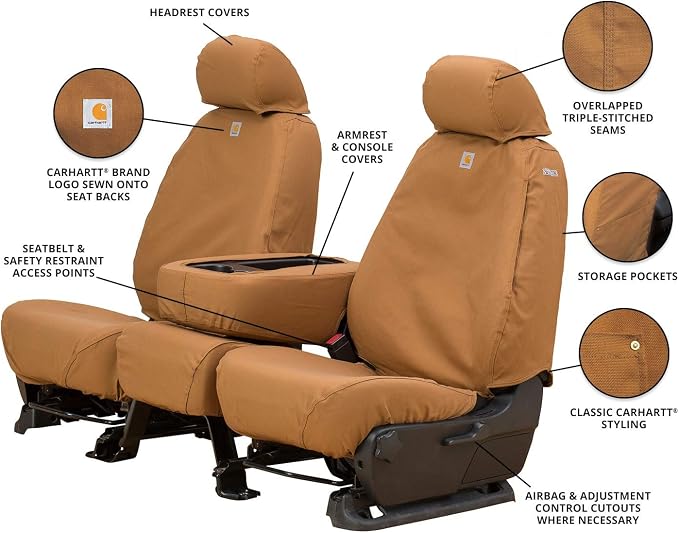 Covercraft Carhartt SeatSaver Custom Seat Covers | Fits 2006-2009 Dodge Ram 2500/3500 | 1st Row Bucket Seats, Duck Weave Brown