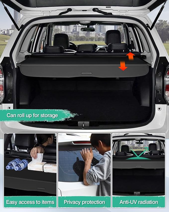 Powerty Retractable Cargo Cover for 2014-2018 Subaru Forester(Manual Tailgate)-Canvas Texture Trunk Cover Privacy Screen Rear Security Shade for Forester Accessories (Not for Electric Tailgate)