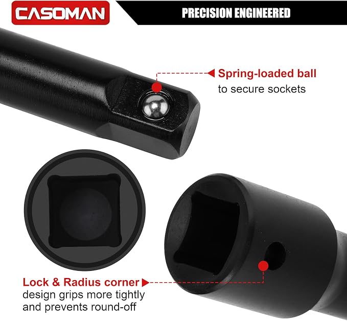 CASOMAN 33 PCS 1/2" Drive Deep Impact Socket Set with Case, 6-Point, 10mm - 36mm, Metric, Include Extension Bars, Drill Adapter and Universal Joint