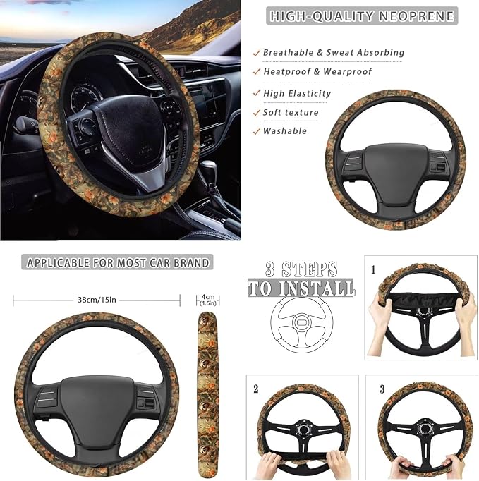 Suobstales Cute Sloth Print Car Seat Cover for Women Full Set SUV Interior Accessories Front/Back Bench Bucket Seat Cover,Steering Wheel Cover,Seat Belt Cover,Cup Holder Coasters,Keychain