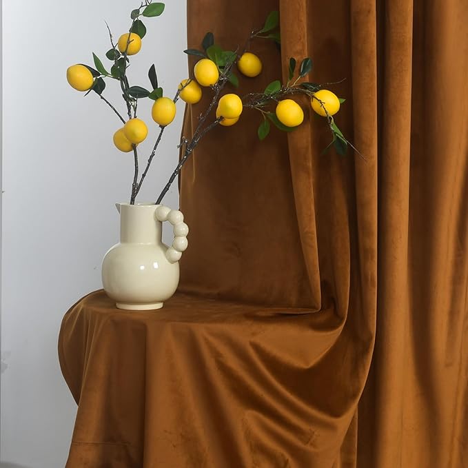 Roslynwood Luxury Soft Brown Velvet Curtains 108 inches Long Back Tab Thermal Insulated Blackout Window Drapes for Living Room/Bedroom/Dining Room, W52 x L108, 2 Panels