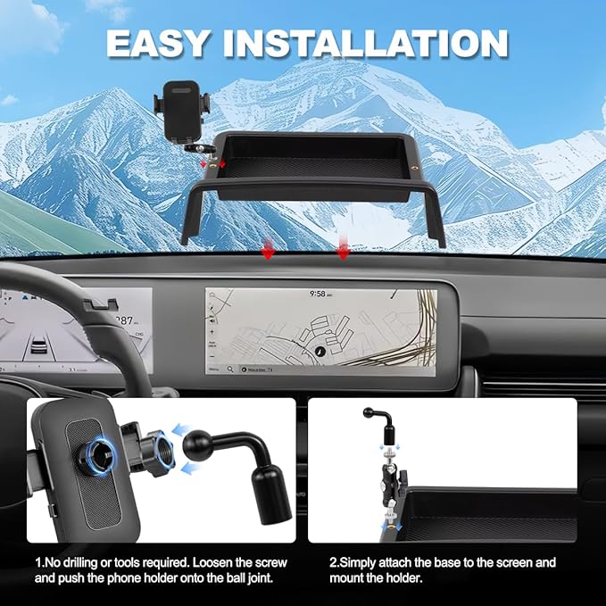 Car Phone Holder Compatible with Hyundai Ioniq 5 2022-2025 Accessories 12.3-Inch Screen Fixed Clip, Cell Phone Mount with Dash Tray Center Console Organizer Hands-Free 360° Rotation