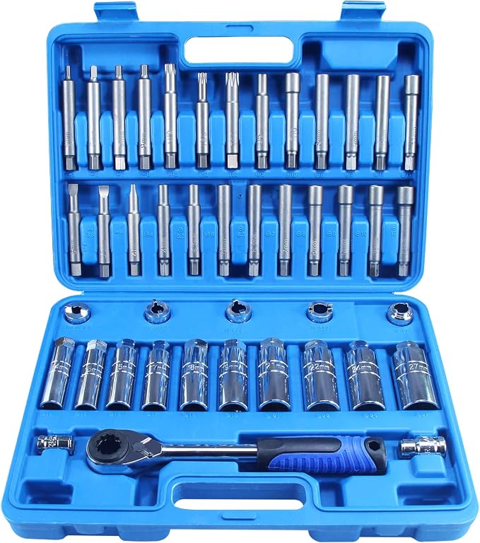43pc Shock Absorber Strut Nut Go-Thru Socket Set Kit Ratchet Steering Hub Suspension Shock Absorber Nut Removal Tool