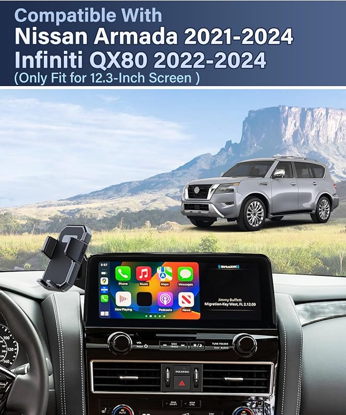 PZK Car Phone Holder for 2021-2023 2024 Nissan Armada/ 2022 2023 2024 Infiniti QX80 Accessories 12.3-Inch Screen Fixed Clip, Auto Lock Car Phone Mount 360° Rotation Fit iPhone & 4.0-7.0'' Smartphones