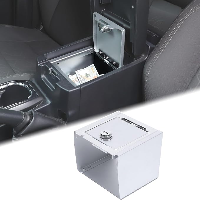 Car Center Console Lock Safe Box Armrest Storage Compatible with Toyota Tacoma 2016-2023 Center Console Lock Box Armrest Security Organizer Tray Vault with 3 Digit Combo Password Insert Accessories