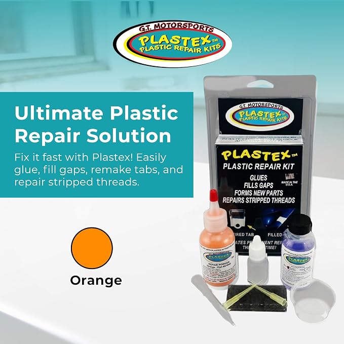 Plastex Plastic Repair Kits - Easily Glue, Repair or Remake Broken Plastic, Fiberglass, Wood & More! (Standard Orange Kit)