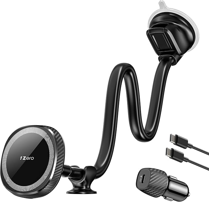 1Zero for Magsafe Car Mount Charger, 15W Fast Charging – Stronger Magnetic & Suction Cup Mount for Windshield & Dashboard, Wireless Car Charger Compatible with iPhone 17/16/15/14/13/12 Pro Max