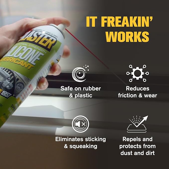 B’Laster Silicone Lubricant Spray, 11 oz Aerosol Cans (12-Pack) – Silicone Spray Lubricant for Rubber & Plastic, Garage Door & Window Track Lubricant, Clean Non-Greasy Finish