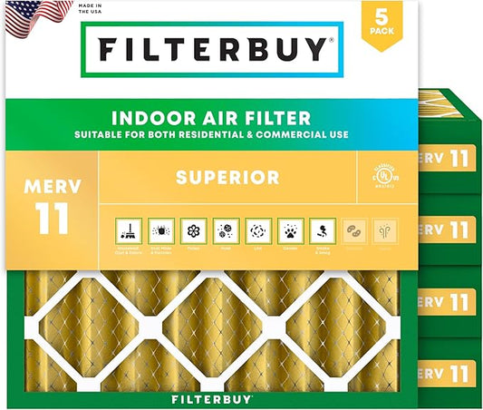 Filterbuy 24x24x4 Air Filter MERV 11 Superior Pet & Allergy Defense (5-Pack), Electrostatic Pleated HVAC AC Furnace Filters Replacement (Actual Size: 23.38 x 23.38 x 3.63)