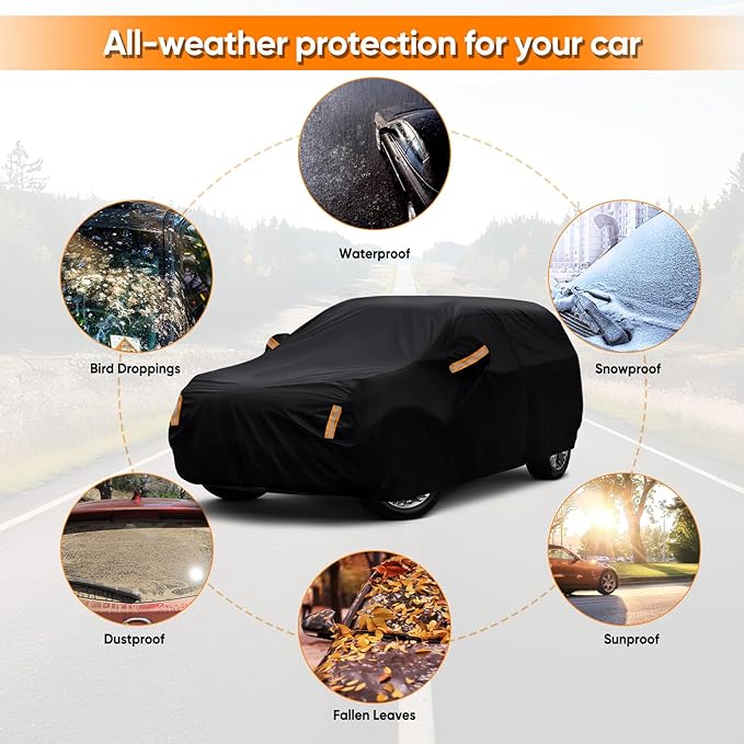 SUV Car Cover All Weather Waterproof Fit for Ford Explorer,Toyota Highlander,Jeep Grand Cherokee,Dodge Durango,Honda Pilot,Hyundai Palisade,Lexus RX for Automobiles Universal Fit SUV Up to 201"