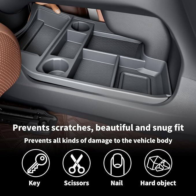 for with 2021-2026 Toyota Sienna Center Console Organizer with Cup Holder, Lower Storage Box Accessories (TPE Material with Original car Wood Grain, Grey)