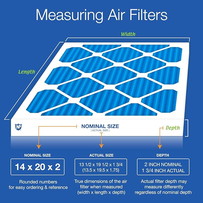 Nordic Pure 14x20x2 (Actual Size: 13 1/2 x 19 1/2 x 1 3/4) Pleated Air Filters MERV 7 Plus Carbon 12 Pack