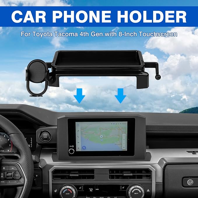 Autorder Car Phone Holder for 2024-2025 2026 Toyota Tacoma Accessories 8-Inch Cell Phone Mount with Dash Organizer Hands-Free 360 Degree Rotation(Not fit 14" Screen)