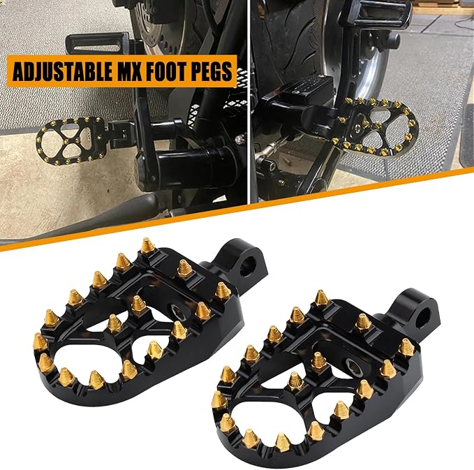 Wide Foot Pegs MX Mini Floorboards Footrest Gear Shifter Peg for Harley Dyna Street Bob Sportster 883 Touring Road Glide Street Glide Fat Boy With Male Mount (Gold black)