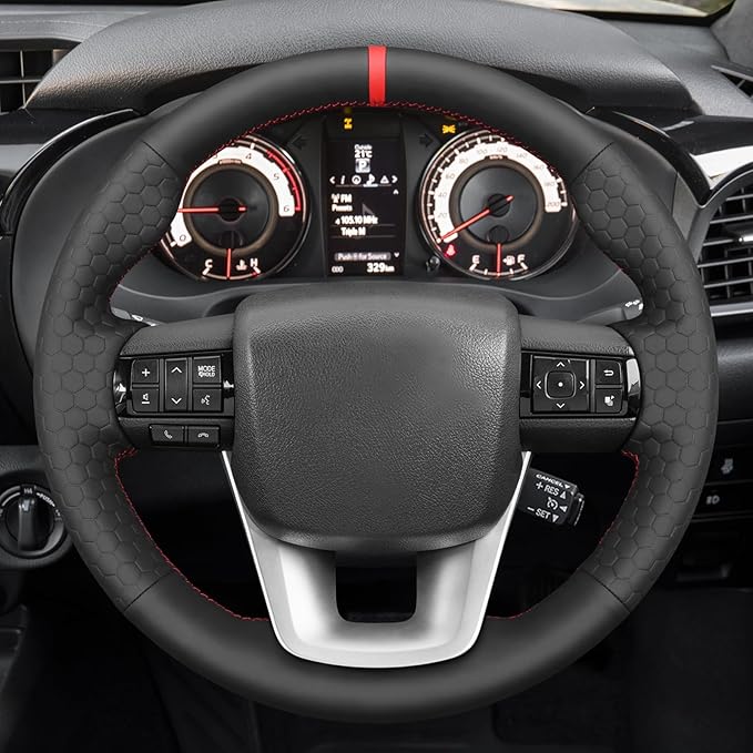 MEWANT Steering Wheel Cover Compatible with Toyota Hilux 2015-2021 / Fortuner 2015-2021 Hand Sewn Microfiber Leather Car Steering Wheel Wrap