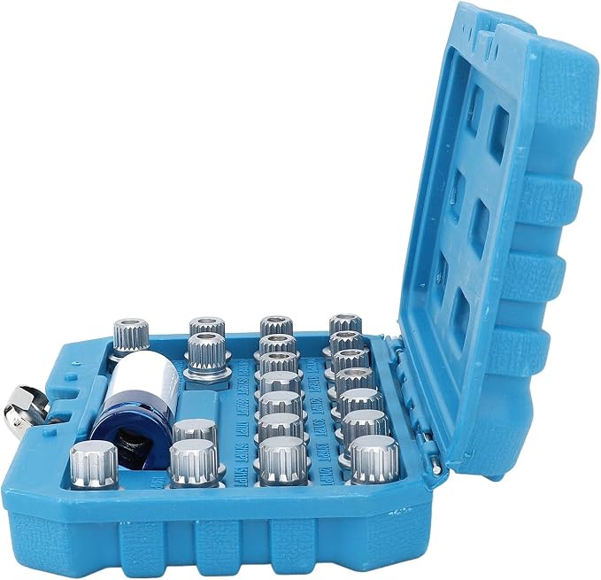 Qqmora 21pcs Wheel Lock Lug Nut Remover Tool Kit with 0.5in Drive Adapter Steel Chrome Plated 36 1 300 for R50 R52 R53