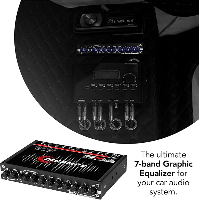 Taramps TEQ 7.4 Stereo 7-band Graphic Equalizer Car Audio Rca Input/Output, Auxiliary Gain, Fader Control 2 Input Channel 3 Output Channel, Blue LED Sound Equalizer