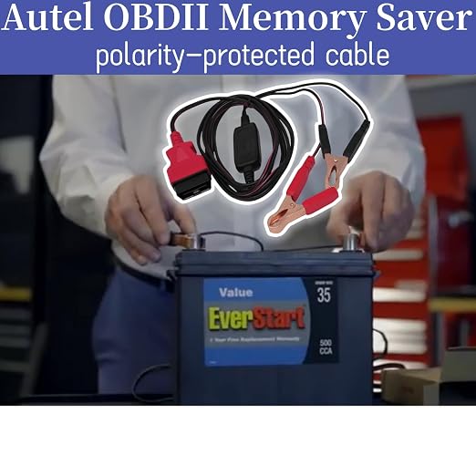 Autel MaxiBAS BTMS OBDII Memory Saver, Battery Tester, Polarity-Protected, Attaches to 12 Volt Backup Battery, Provides Power to Vehicle's Computer, Maintains Data